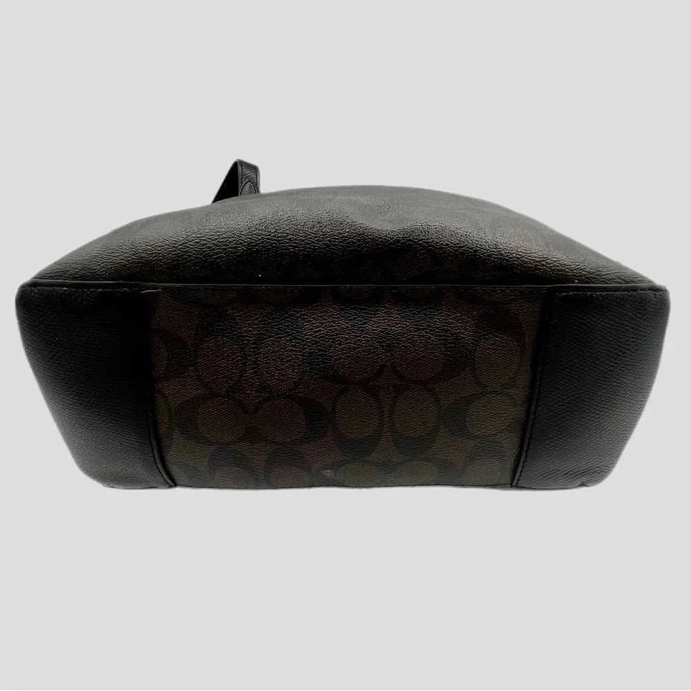 Coach Signature brown black Monogram Tote handbag shoulder bag Zip Top - Picture 6 of 7